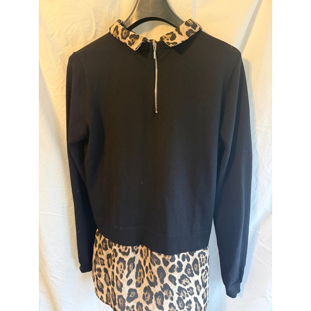 Marled Reunited Clothing Womens Large Black Leopard Print Quarter Zip Top